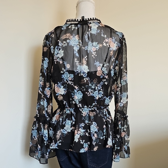 WHBM Floral Black Sheer Women's Top - Picture 4 of 7